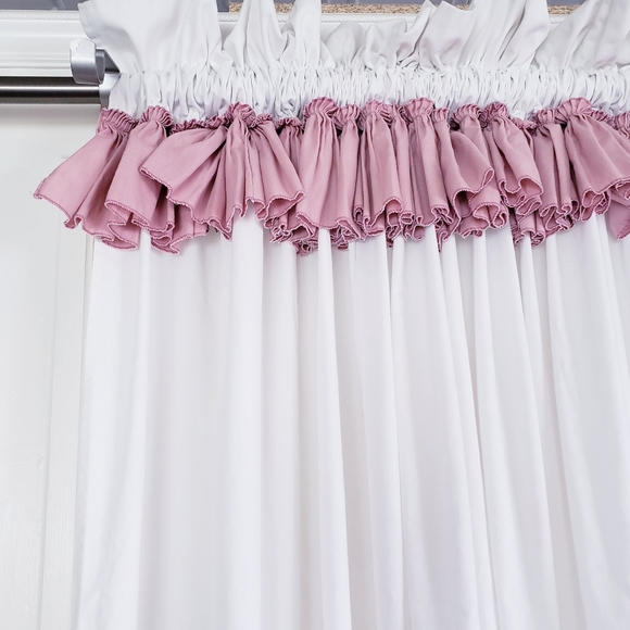 Vtg Priscilla Curtain Panels Pink White Ruffled 168W x 78L Wide Pocket Tie Backs - Picture 8 of 12